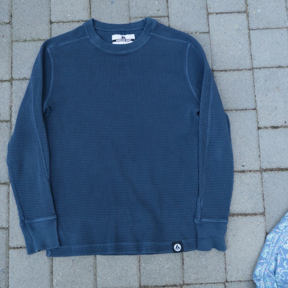 American Giant Thermal Shirt Mens Small Blue Waffle Knit Long Sleeve USA Made